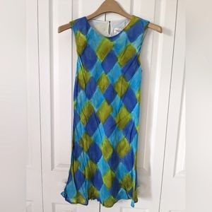 Tessuto Sleeveless Rayon Mini Dress, Argyle Blue Green, S